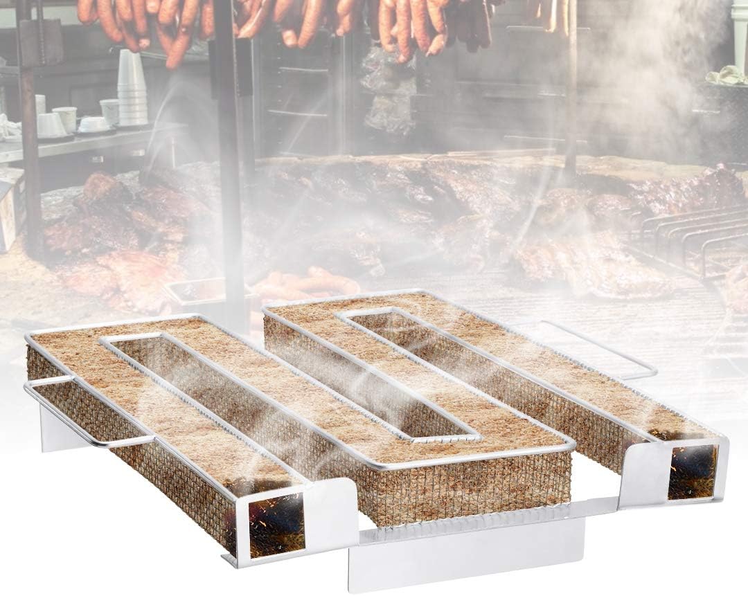 UIEEGPG Kaltrauchgenerator aus Edelstahl, Sparbrand Kaltraucherzeuger Mit Griffen Bürste + Haken für