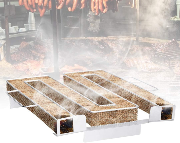 UIEEGPG Kaltrauchgenerator aus Edelstahl, Sparbrand Kaltraucherzeuger Mit Griffen Bürste + Haken für