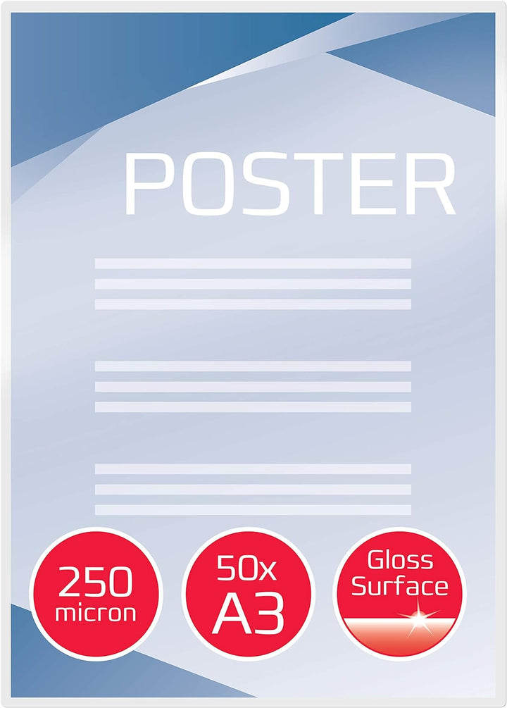 GBC Laminierfolien A3 250 mic, Extra starke und robuste Laminiertaschen im 50er Pack, Glänzend, Tran