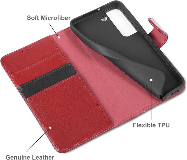 LENSUN Echtleder Hülle für Samsung Galaxy S22, Handyhülle Echt Leder Cover mit [Magnetverschluss] [R