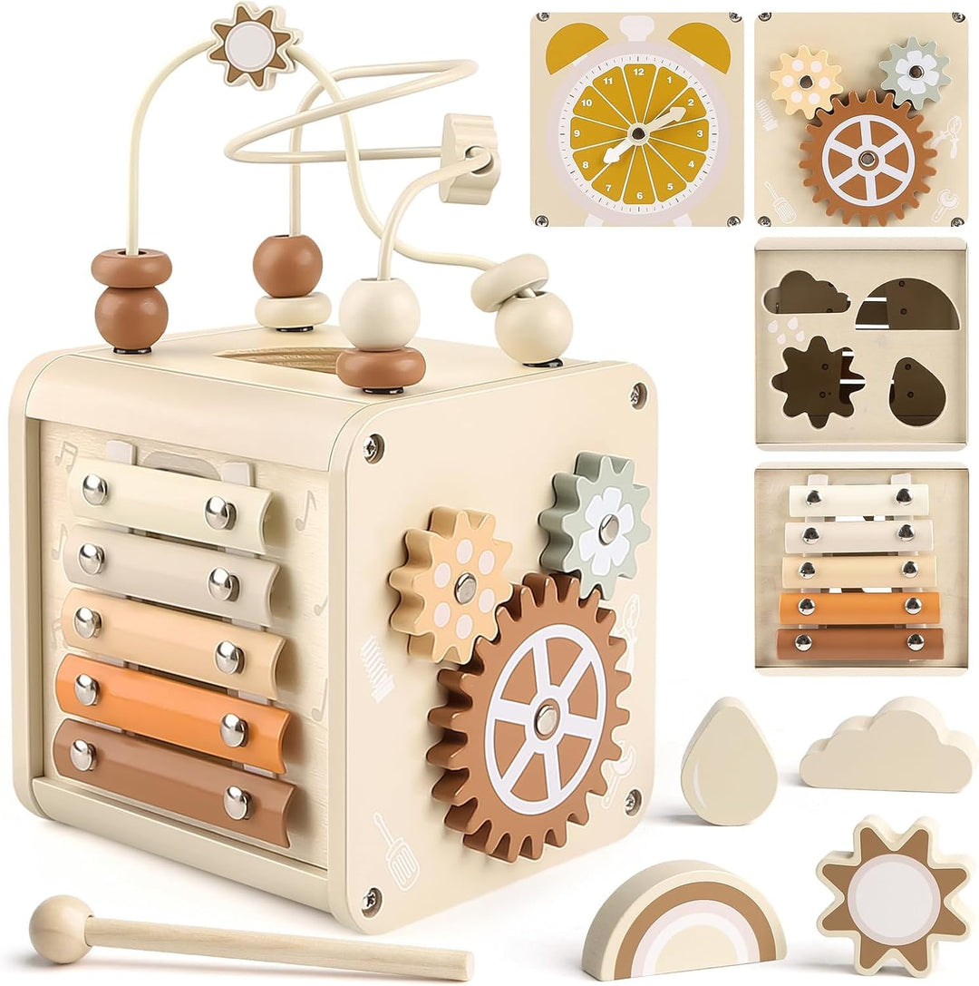 Vanplay Motorikwürfel Montessori Spielzeug Baby Motorikspielzeug ab 2 Jahr Activity Center Holzspiel