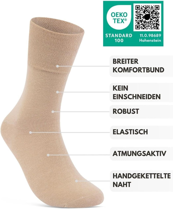 sockenkauf24 Diabetikersocken ohne Gummi & ohne Naht 97% Baumwolle (6 Paar) Diabetiker Socken mit Ko