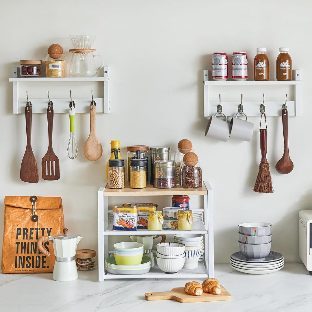 YMYNY Wandgarderoben mit Ablage, 2er Set Wandregal in einem Paket, Garderobenhaken mit 8 Doppelhaken