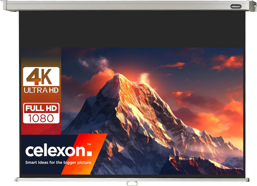 celexon manuell ausziehbare Heimkino- und Business-Beamer-Leinwand 4K und Full-HD Rollo-Leinwand Pro