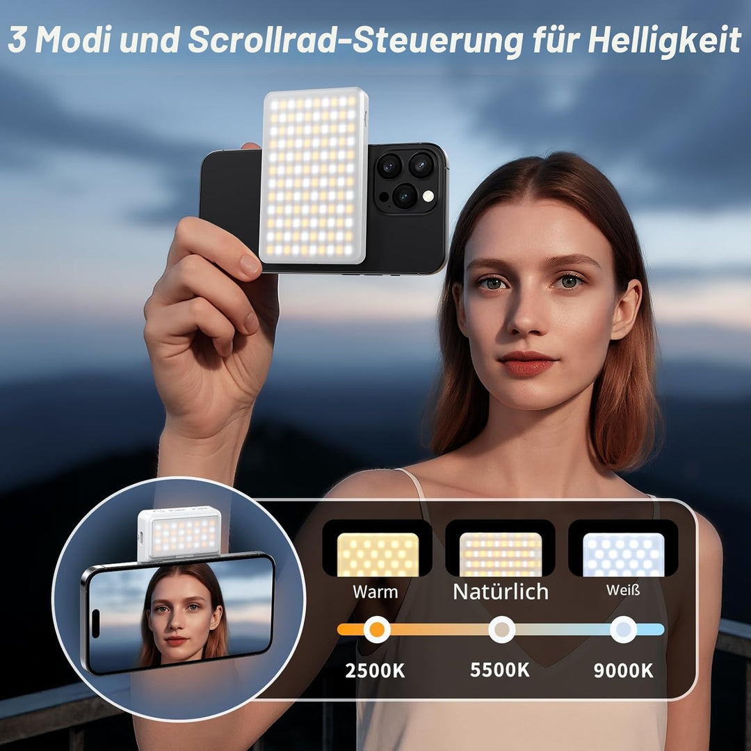 Magnetisches Selfie Licht 160 LEDs, Handy Licht kompatibel mit MagSafe & Android, 2500–9000K dimmbar
