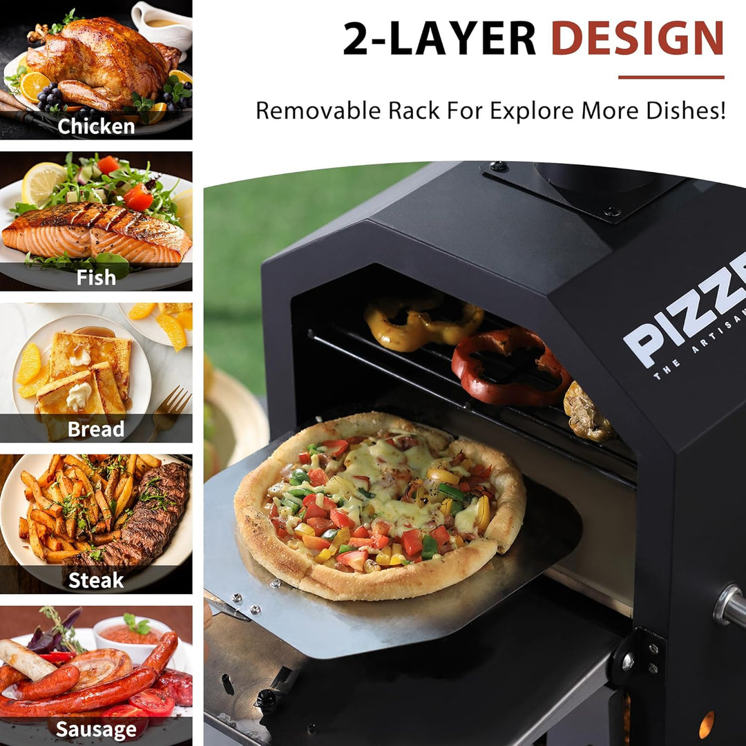 Pizzello Outdoor- Pizzaöfen Holzbefeuerter Pizzaöfen zum Backen von 2 Pizzen im Freien mit Pizzastei