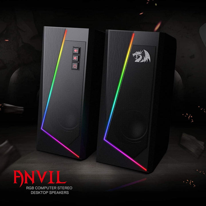 Redragon GS520 Anvil RGB Desktop-Lautsprecher, 2.0-Kanal-PC-Stereo-Lautsprecher mit 6 farbigen LED-M