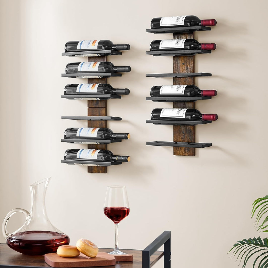 Hoctieon Weinregal Wand, Flaschenregal mit 6 Ebenen 2 Set, Holz Weinregal Hängend Weinflaschenregale