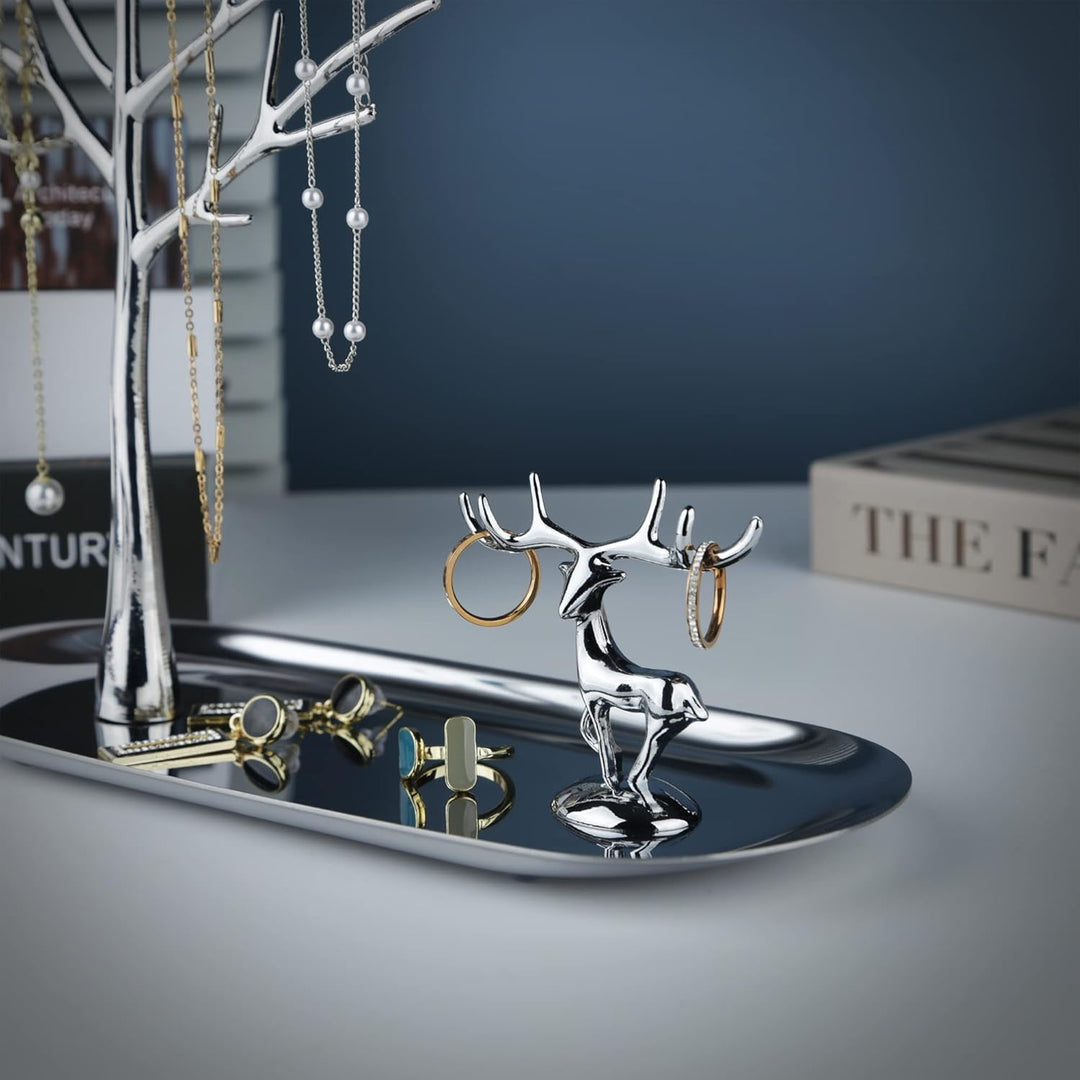 MORE&LESS Baum Hirsch Schmuckständer für Ringe Ohrringe Halsketten Armbänder geeignet für Wohnzimmer