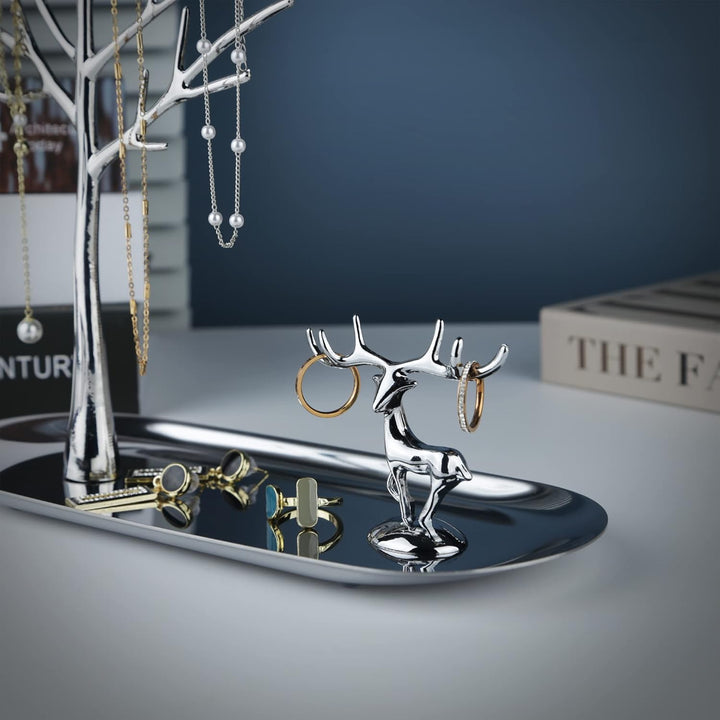 MORE&LESS Baum Hirsch Schmuckständer für Ringe Ohrringe Halsketten Armbänder geeignet für Wohnzimmer