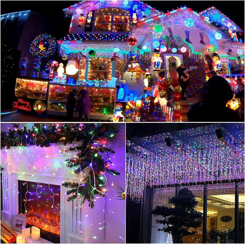 BrizLabs Weihnachtsbeleuchtung Aussen, 480 LED Eisregen Lichterkette Bunt Lichtervorhang Eiszapfen W