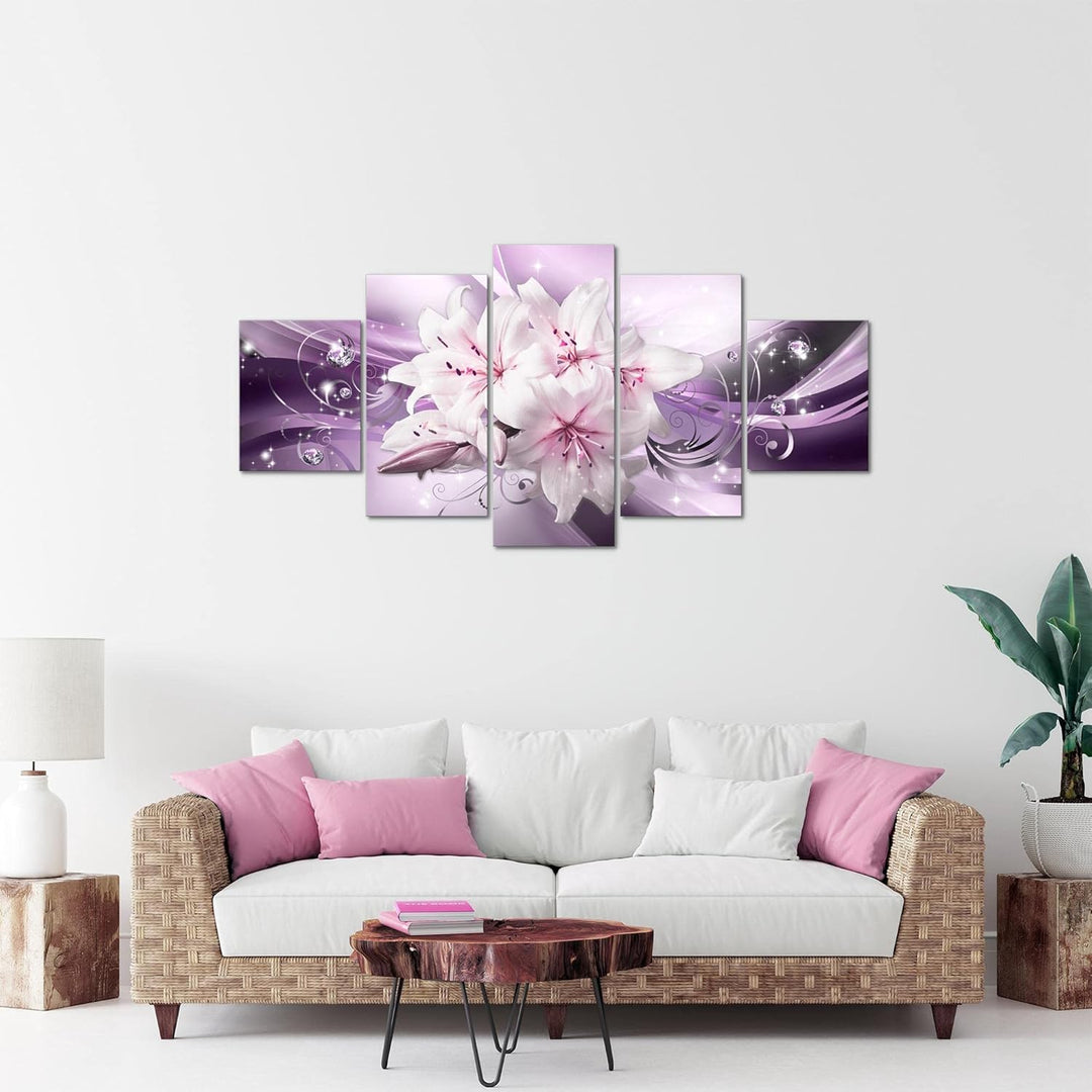 Runa Art Bild Wohnzimmer Schlafzimmer Blumen Lilien 5 Teilig Diamant Violett Lila Wandbilder auf Vli