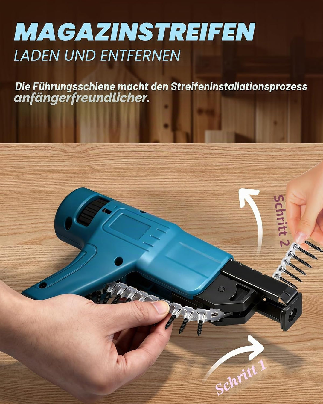 NEWTRY Akku-Trockenbauschrauber mit Magazinaufsatz für PH 15-55mm Schrauben geeignet, 2x 20V 3Ah Bat