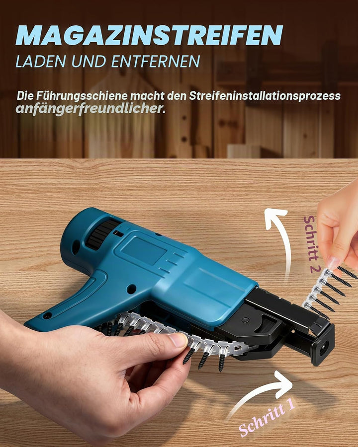 NEWTRY Akku-Trockenbauschrauber mit Magazinaufsatz für PH 15-55mm Schrauben geeignet, 2x 20V 3Ah Bat