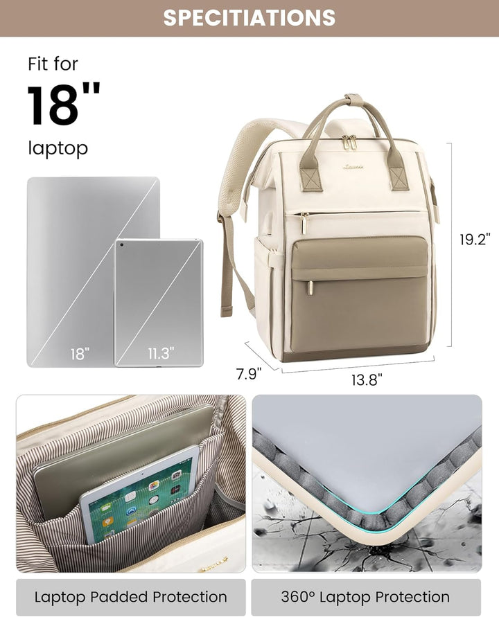 LOVEVOOK Rucksack Damen, 17 Zoll Laptop Arbeitstasche Schulrucksack mit USB Ladeanschluss, Wasserdic