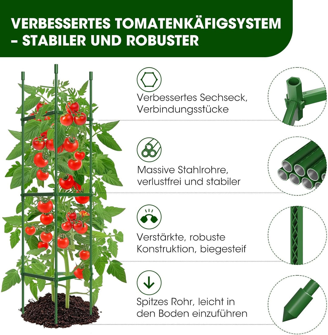 Tomaten Rankhilfe 6 Stück,bis zu 130 cm hohe Tomatenturm-Spaliere – Verbesserte Sechskantverbinder,