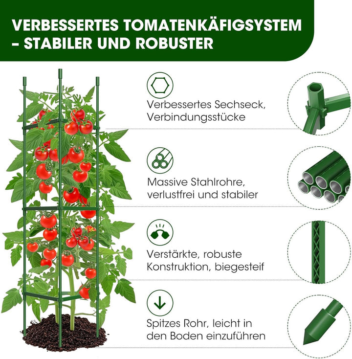 Tomaten Rankhilfe 6 Stück,bis zu 130 cm hohe Tomatenturm-Spaliere – Verbesserte Sechskantverbinder,
