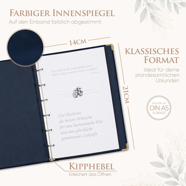 BERLIN Stammbuch der Familie Hochzeit – Dunkelblaues Velours-Stammbuch mit Herzprägung – Sonderforma