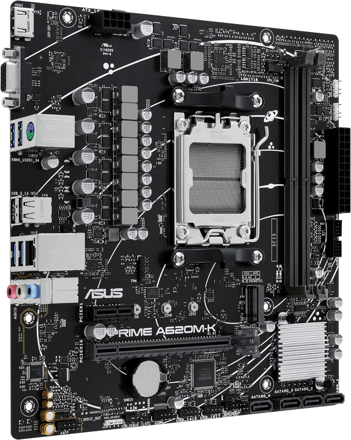 ASUS Prime A620M-K Mainboard Sockel AMD A620 (Ryzen 7000, Micro-ATX, DDR5 Speicher, PCIe 4.0, BIOS F