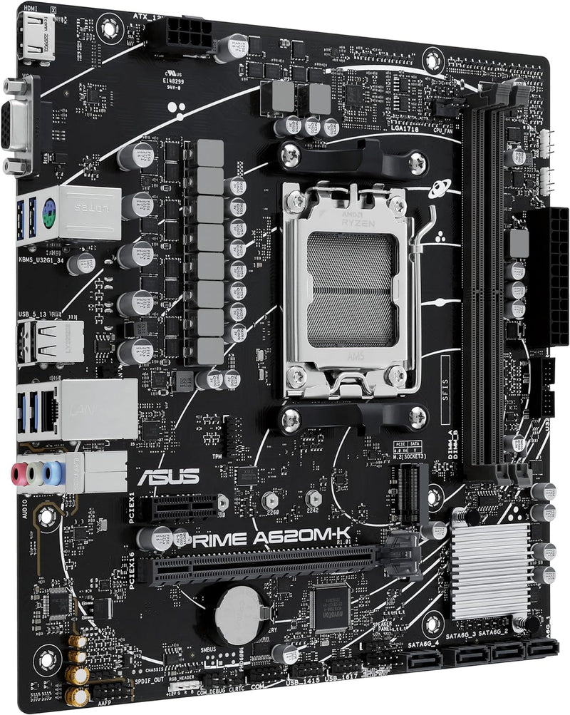 ASUS Prime A620M-K Mainboard Sockel AMD A620 (Ryzen 7000, Micro-ATX, DDR5 Speicher, PCIe 4.0, BIOS F