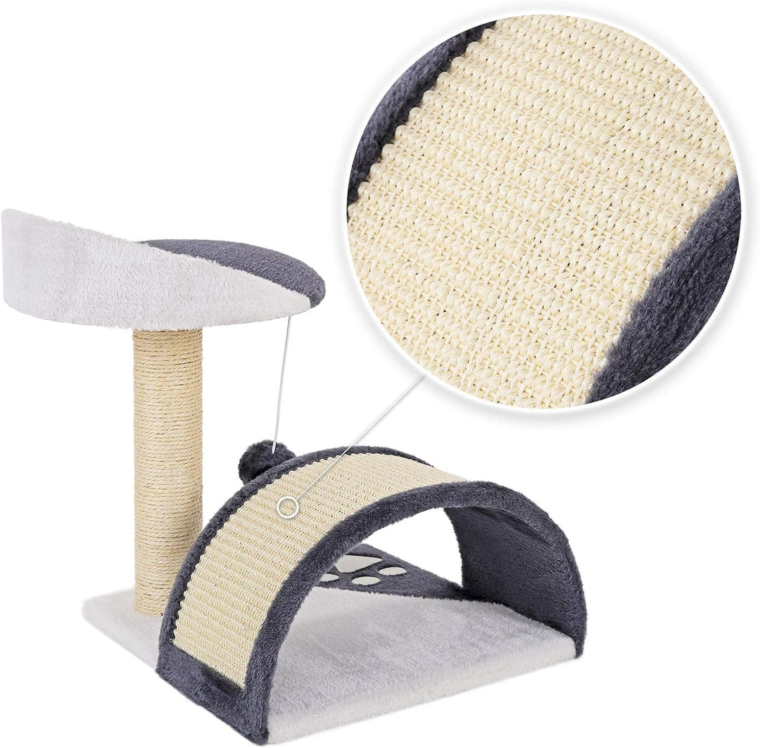 lionto Kratzbaum Klein mit Plüschball &amp; viel Sisal, Höhe 43 cm, Grau/Weiss | Kleiner Katzenbaum mit