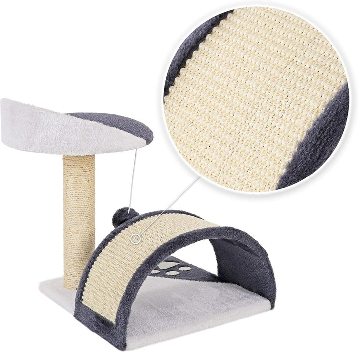 lionto Kratzbaum Klein mit Plüschball &amp; viel Sisal, Höhe 43 cm, Grau/Weiss | Kleiner Katzenbaum mit