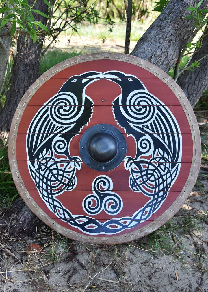 Battle-Merchant | Rundschild mit Hugin & Munin Motiv | handbemalter Wikingerschild aus Holz | 80cm (