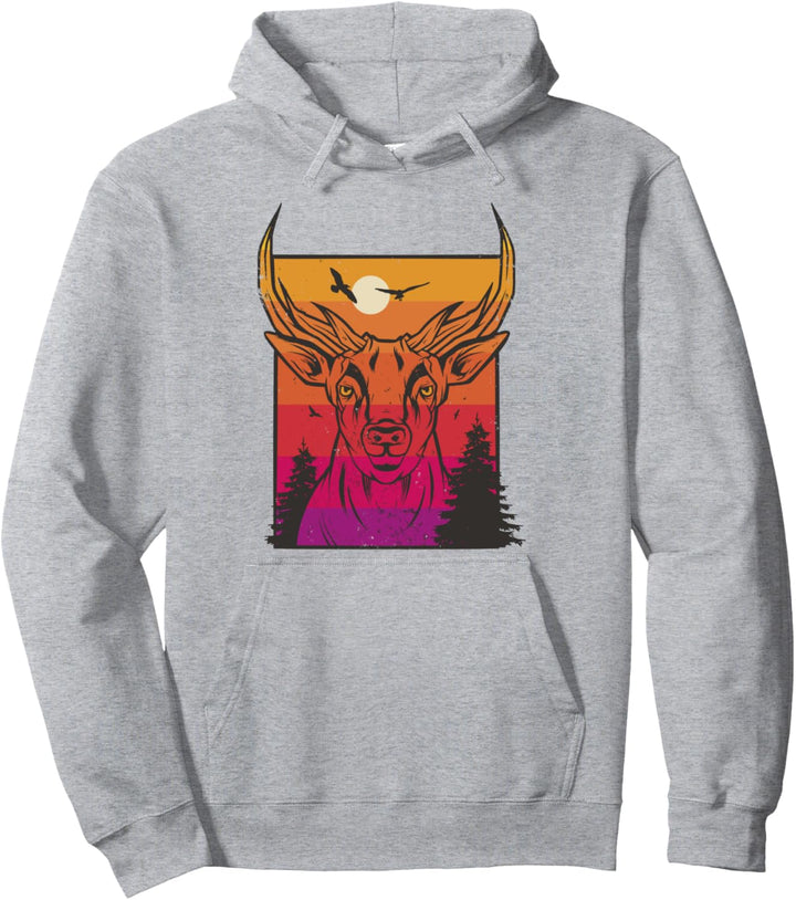 Hirsch Sonnenuntergang Landschaft Natur Pullover Hoodie