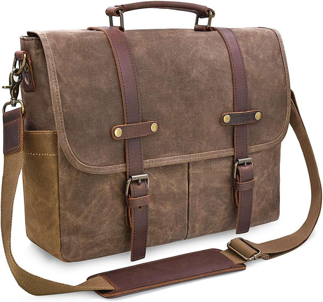 NEWHEY Herren Umhängetaschen Aktentasche Laptoptasche Wasserdichte Canvas Gross Arbeitstasche Messen