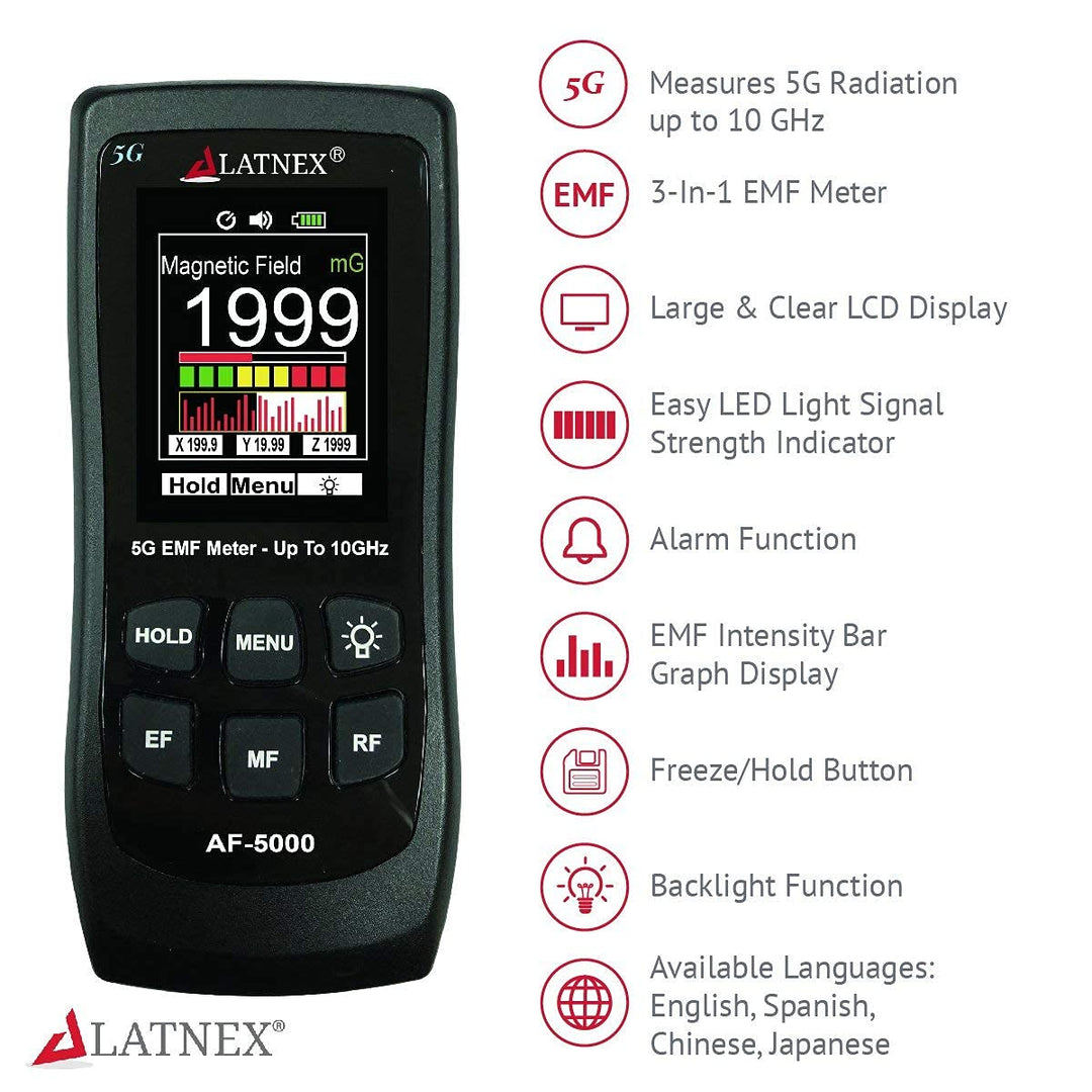 LATNEX AF-5000 5G EMF-Messgerät RF Detektor Tester und Leser mit Kalibrierungszertifikat – Testet un