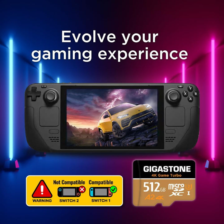 Gigastone 4K Game Turbo 512GB MicroSDXC Speicherkarte und SD Adapter mit A2 App-Leistung bis zu 100/