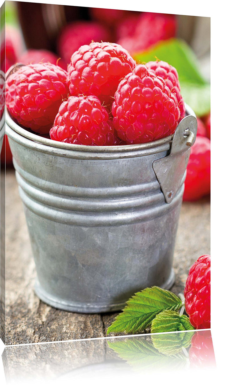 Himbeeren im Eimer, Format: 100x70 auf Leinwand, XXL riesige Bilder fertig gerahmt mit Keilrahmen, K
