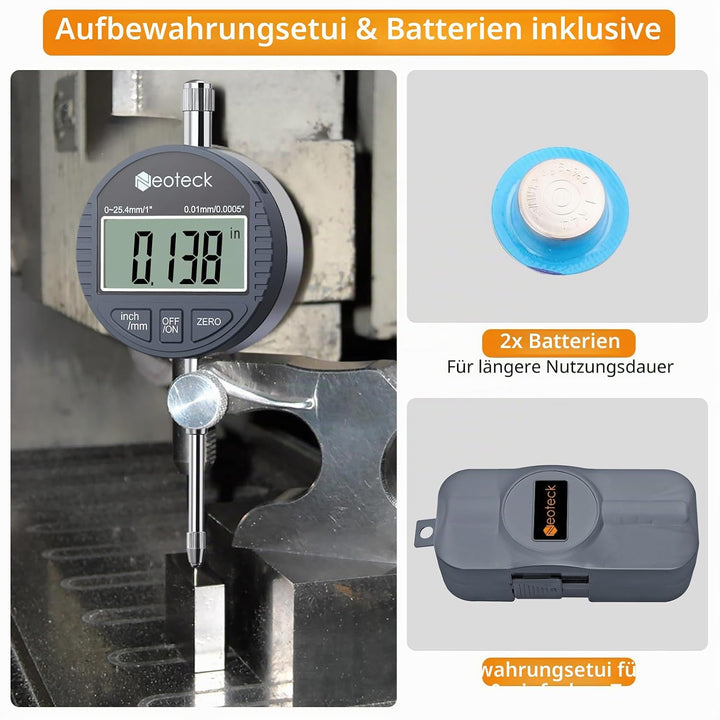 Neoteck Digitale Messuhr 0.01/0.0005'' Digital Messuhr Messtaster 0-25.4mm/1'' Digital Dial Indicato