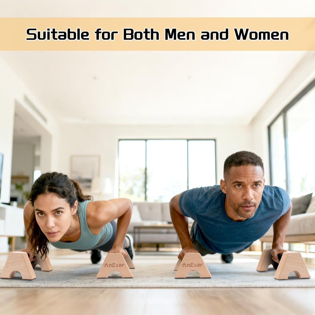 AnExer Liegestützgriffe Holz Parallettes Handstand Griffe für Calisthenics, Rutschfeste Push up Bars