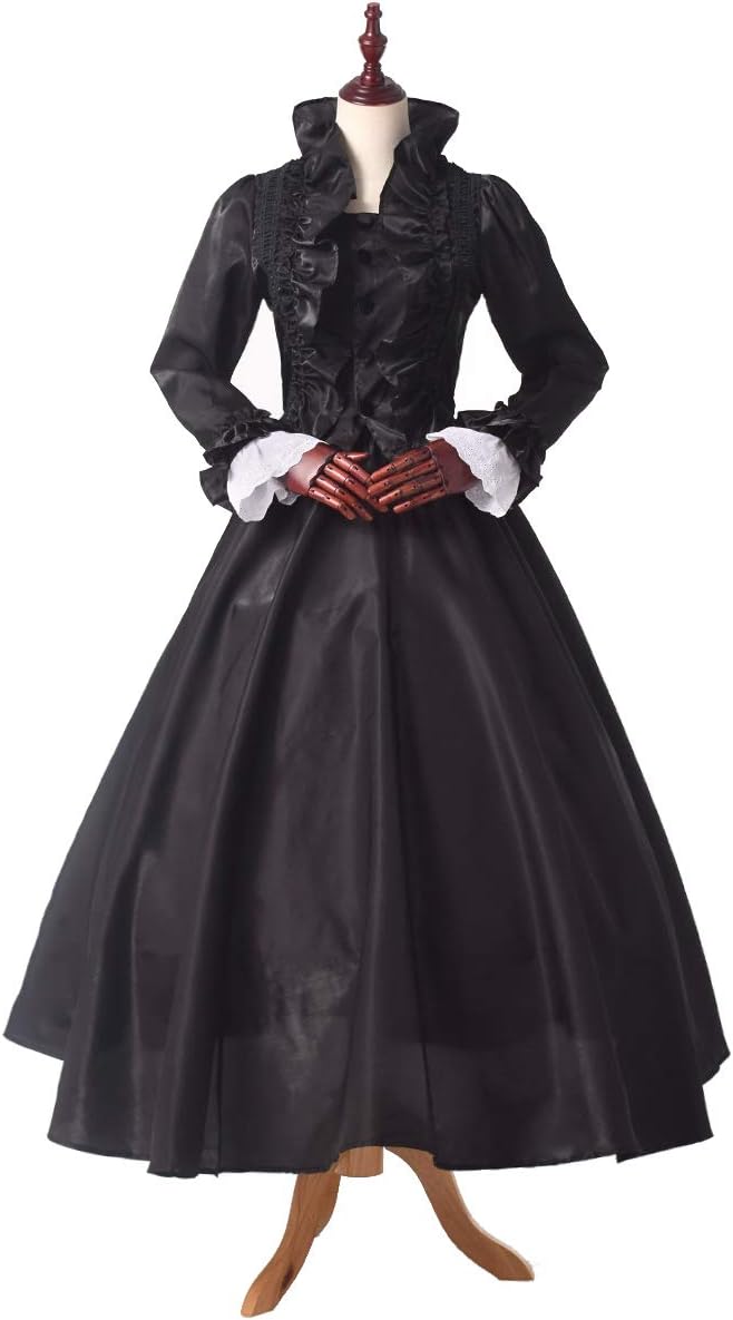 GRACEART Damen Gothic Viktorianisches Kleid Renaissance Maxi Kostüm (XXL, Schwarz) XXL Schwarz, XXL