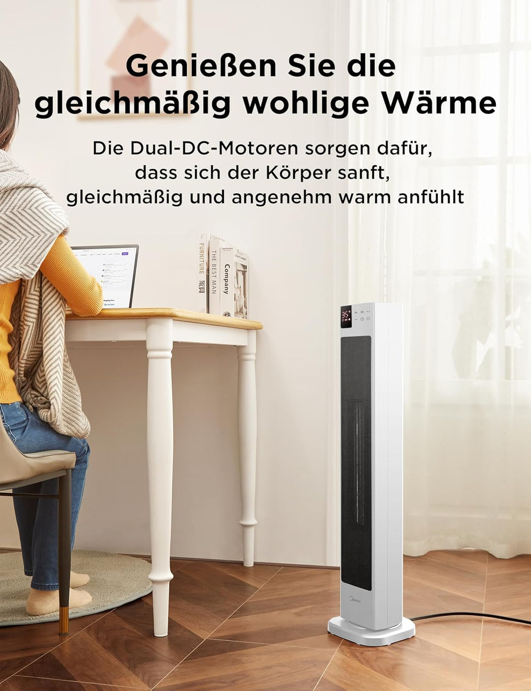 Midea NTH20-22GR(WH) Heizlüfter Energiesparend Leise mit Fernbedienung,PTC 2000 Watt Keramik Heizlüf