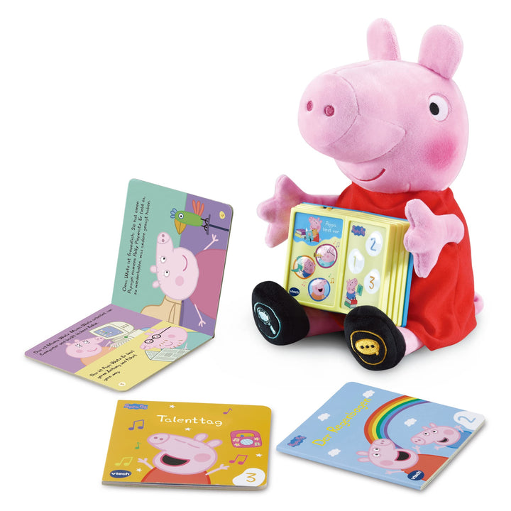 VTech Peppa liest vor – Interaktive Plüsch Peppa Wutz, die Bücher vorliest – 3 Mini-Bücher inklusive