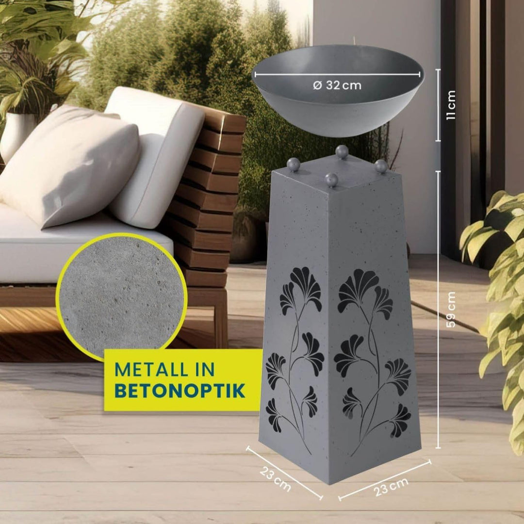 Hoberg LED Pflanzsäule Gingkoblätter-Design in Beton-Optik | Abnehmbare Pflanzschale (Ø 34cm) In- un