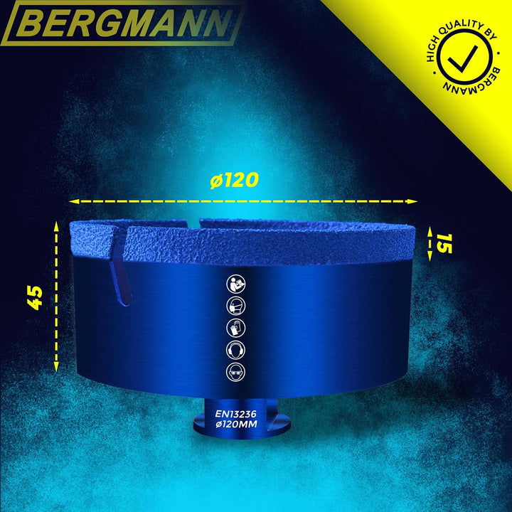 BERGMANN ® ∅ 120mm x M14 | Profi Fliesenbohrer Diamantbohrer Granitbohrer | Winkelschleifer Feinstei