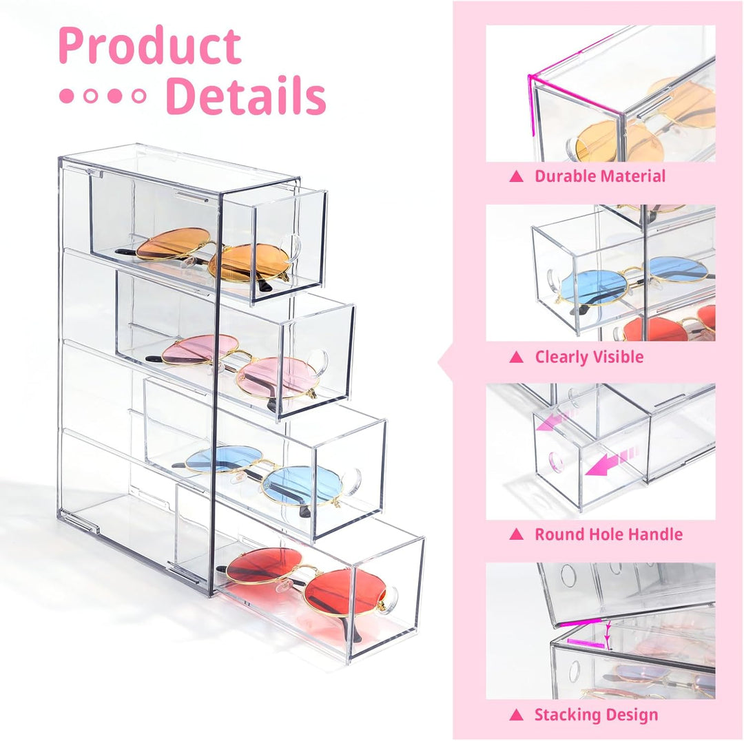 4 Stück Schubladenorganizer mit 16 Fächern Schubladenbox Stapelbar Schreibtisch-Organizer mit Heraus