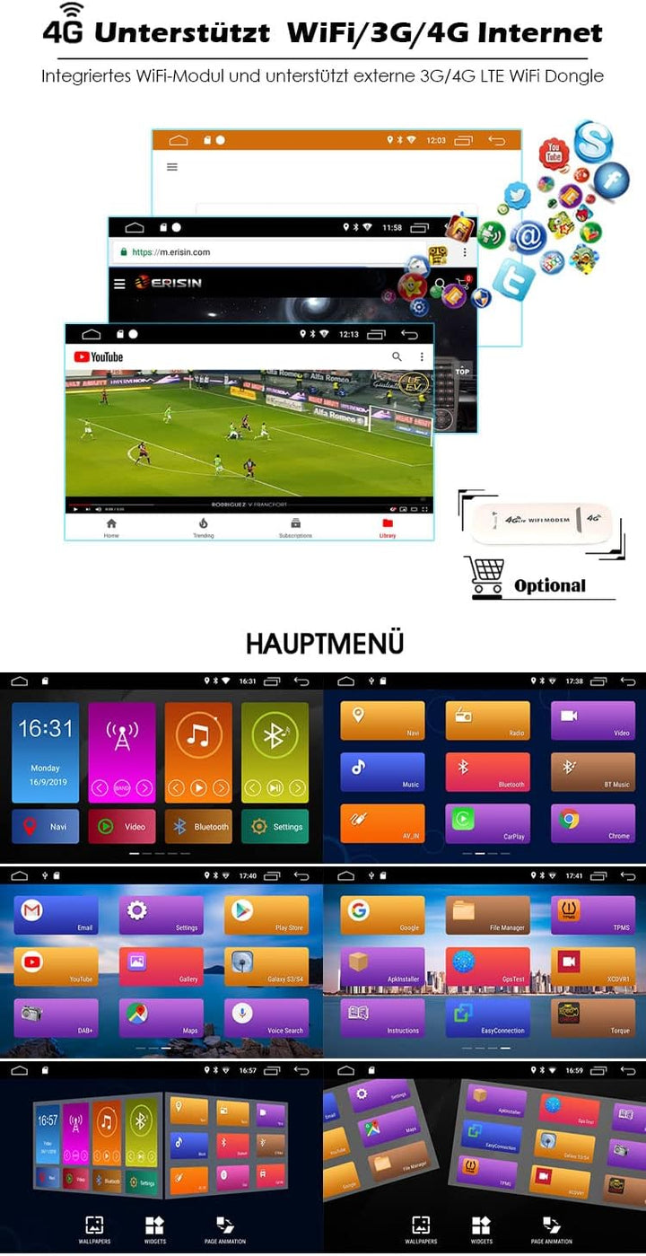 Erisin Android 10 7 Zoll Autoradio Mit GPS Navi für FIAT 500X Auto Multimedia Player Touchscreen Rad