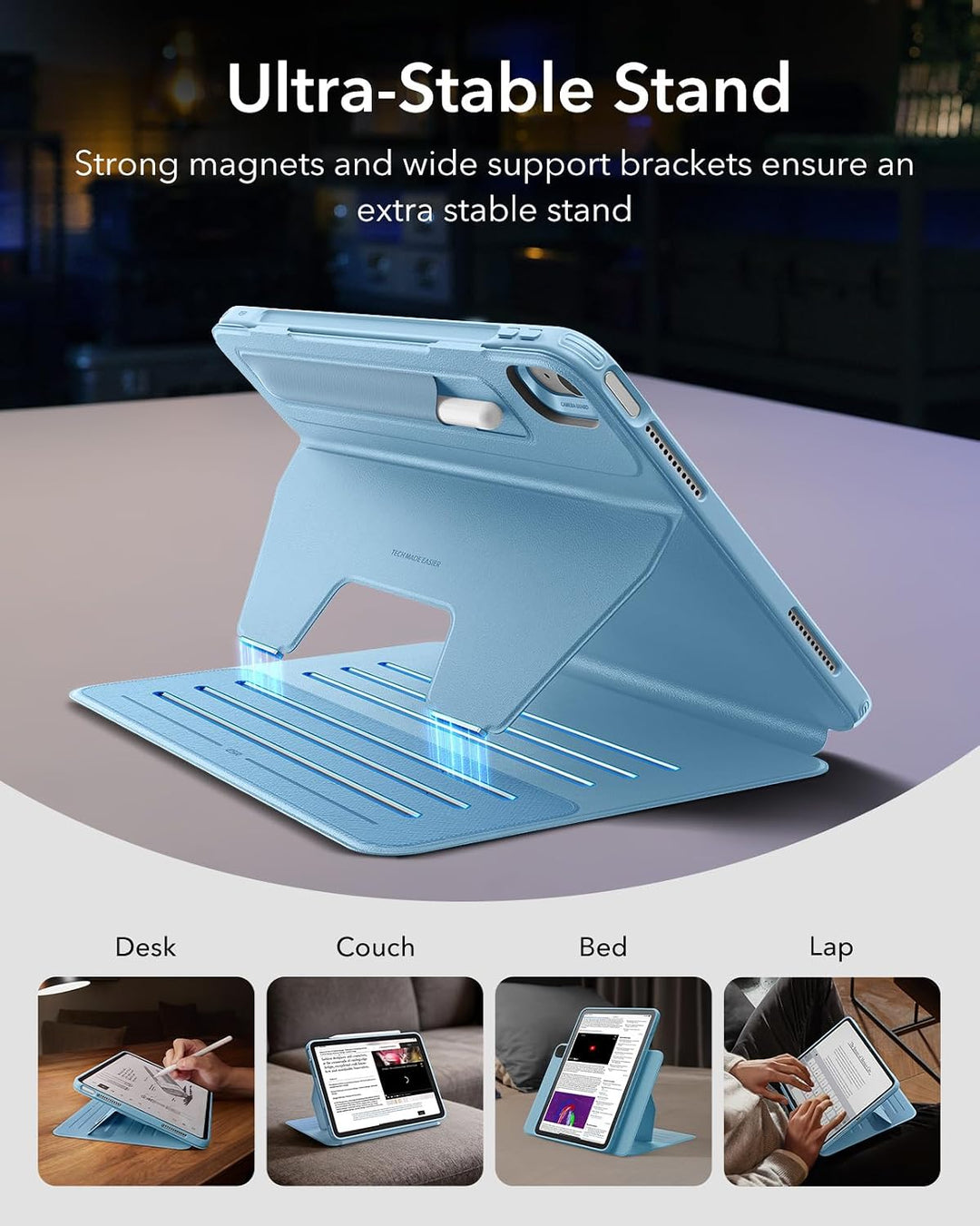 ESR für iPad Air 13 Zoll M4/M3/M2 Hülle (2026/2025/2024), drehbare Hülle mit Abnehmbarer Magnetabdec