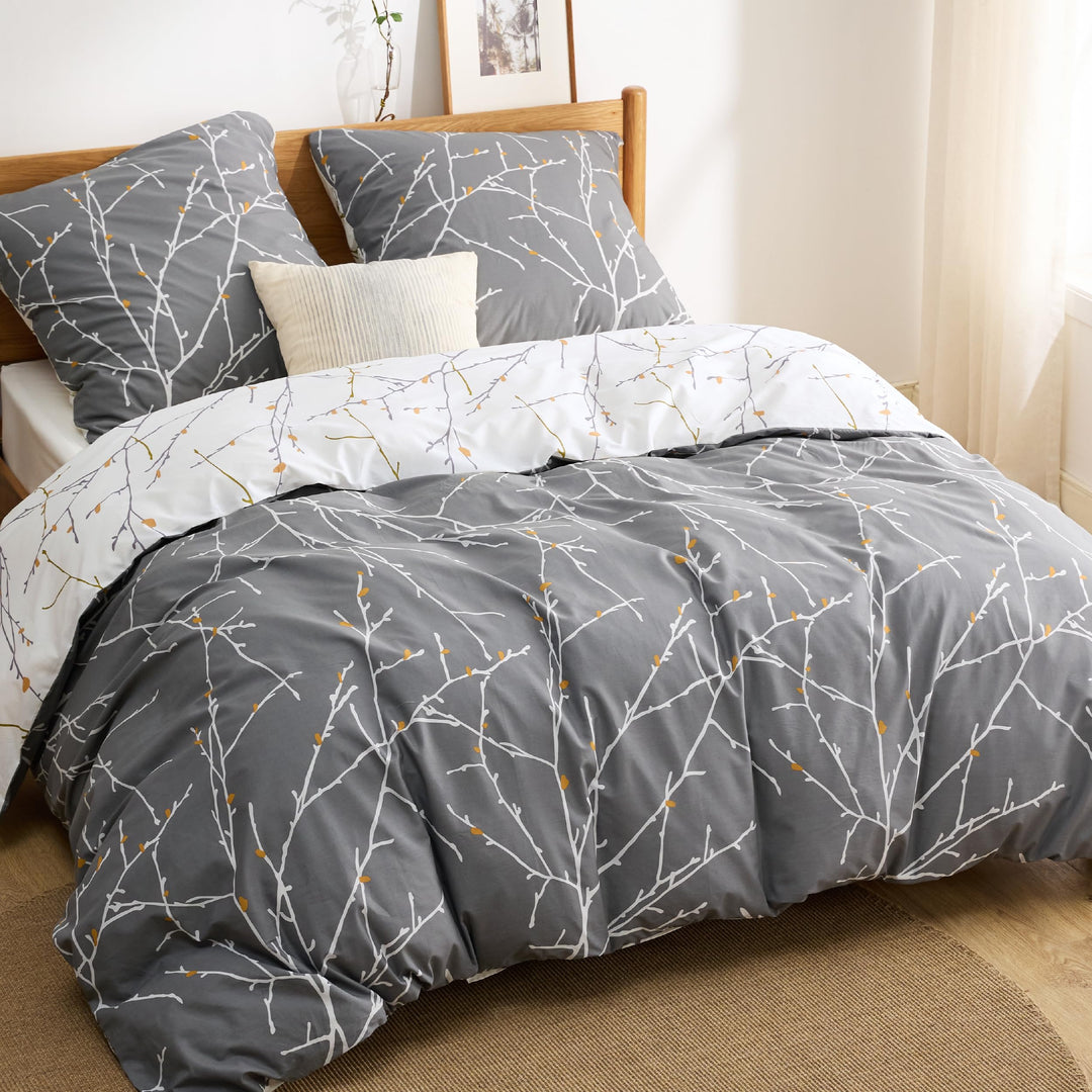 BEDSURE Bettwäsche 220x240 Baumwolle Grau - Bettwäsche-Sets 220 x 240 cm Bettbezug 3teilig mit 2 Kis