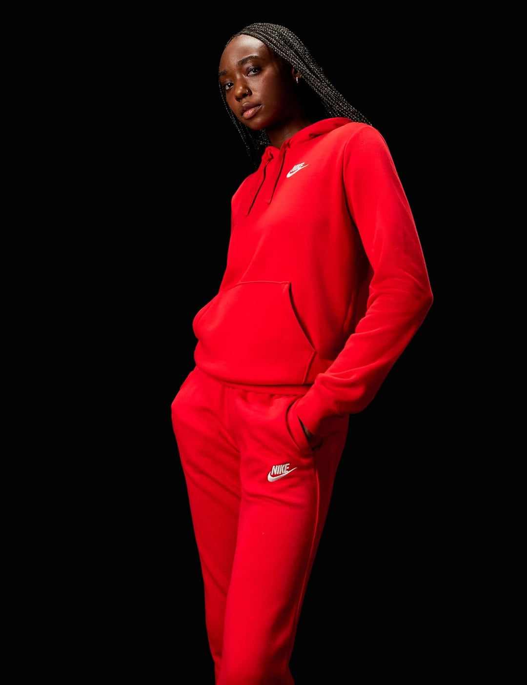 Nike Damen W NSW Club FLC Std Po HDY Hooded Long Sleeve TOP L University Red/White, L University Red