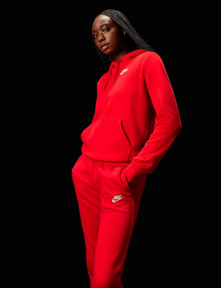 Nike Damen W NSW Club FLC Std Po HDY Hooded Long Sleeve TOP L University Red/White, L University Red