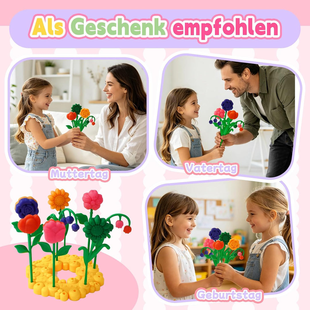 VBACALA Bunter Blumenspass Knete Set,43PCS Kreatives Bastelset mit 6 Farben Knetmasse, 10 Blumenform