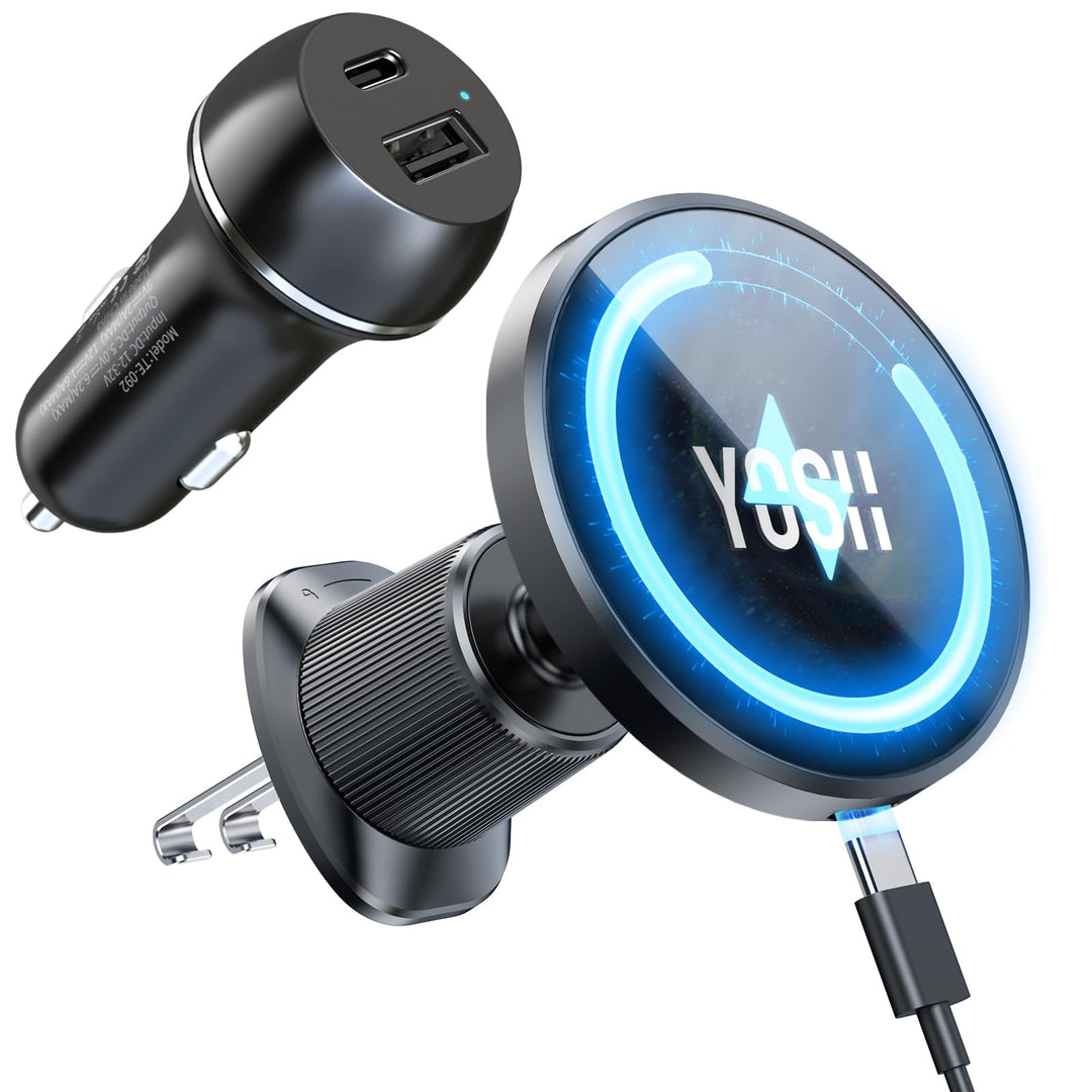 YOSH für Magsafe Autohalterung mit 60W Autoladegerät, [verlängerter Metall-Doppelhaken &amp; N56 Magnete