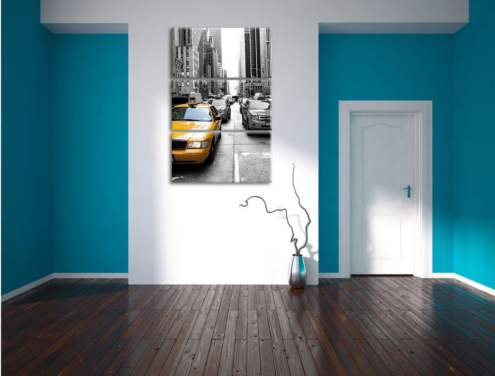 Pixxprint Gelbes Taxi in New York B&W als Leinwandbild/Grösse: 3 Teilig (120x80 cm) / Wandbild/Kunst