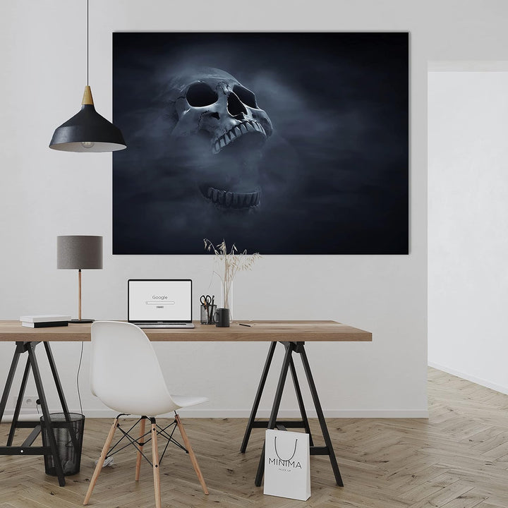 wandmotiv24 Totenkopf Wandbild aus Acrylglas, Grösse 100x75cm, Querformat, Schädel im Nebel, Rauch,