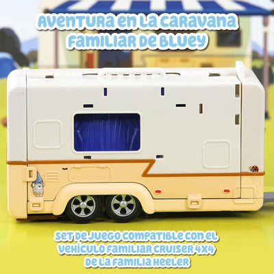 Bluey - Campervan, Urlaub Wohnwagen Spielzeug, 1 bewegliche Figur der Serie, 6 Campingzubehör und de